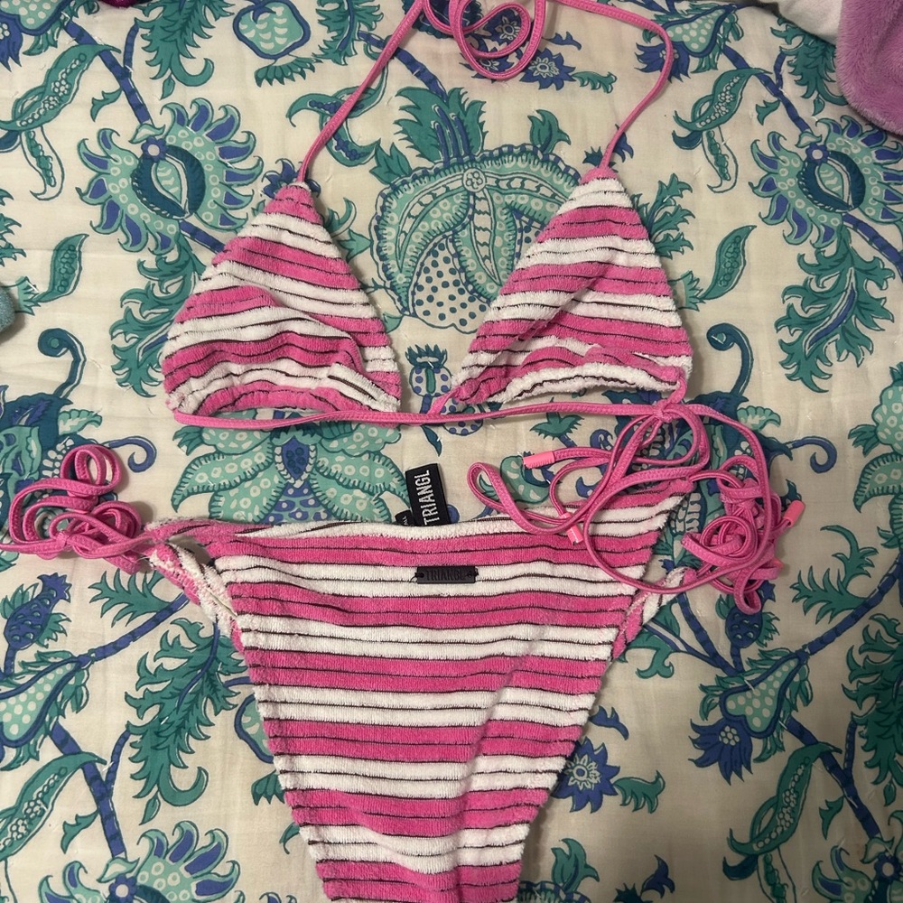 Triangl Pink and White Striped Bikini